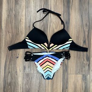 Victoria’s Secret pink size medium bikini rainbow stripe strappy bottom swim
